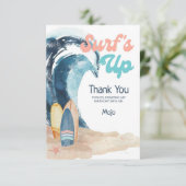 サーフィン満喫中！ | ビーチサーフボード子供の誕生日 サンキューカード (スタンド正面)