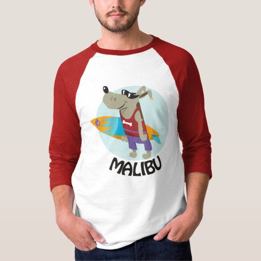 サーフィン犬のTシャツマリブ Tシャツ (正面)