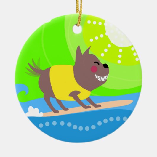 サーフィン犬 セラミックオーナメント (正面)