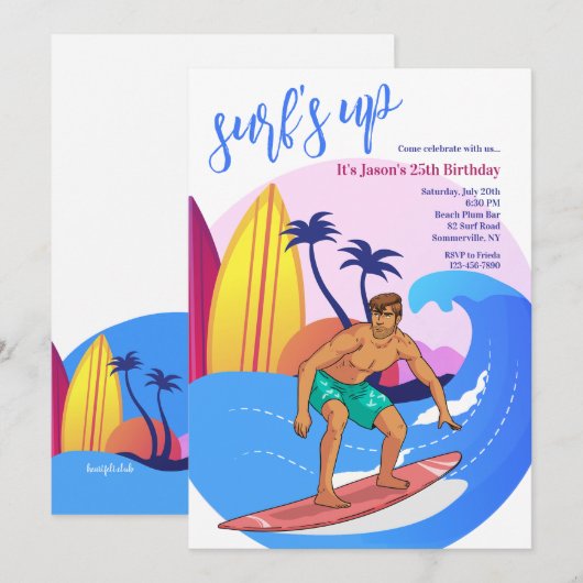 サーフィン男子 招待状 (正面/裏面)