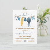 サーフィン第1誕生日パーティー物干し線 招待状 (スタンド正面)