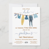 サーフィン第1誕生日パーティー物干し線 招待状 (正面)