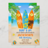 サーフィン誕生日の招待サーフボード招待状ビーチ 招待状 (正面/裏面)