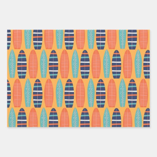 サーフィン誕生日オレンジとターコイズサーフボード ラッピングペーパーシート (正面)