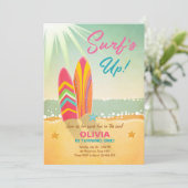 サーフィン誕生日招待状サーフズアップビーチガール 招待状 (スタンド正面)