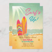 サーフィン誕生日招待状サーフズアップビーチガール 招待状 (正面/裏面)