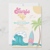 サーフィン誕生日招待状 |女の子サーフィン 招待状 (正面)