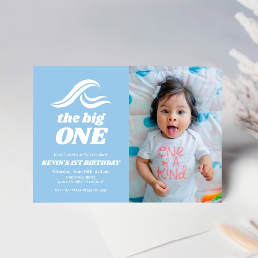 サーフィン誕生日、ビッグワンフォト 招待状