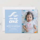 サーフィン誕生日、ビッグワンフォト 招待状 (正面)