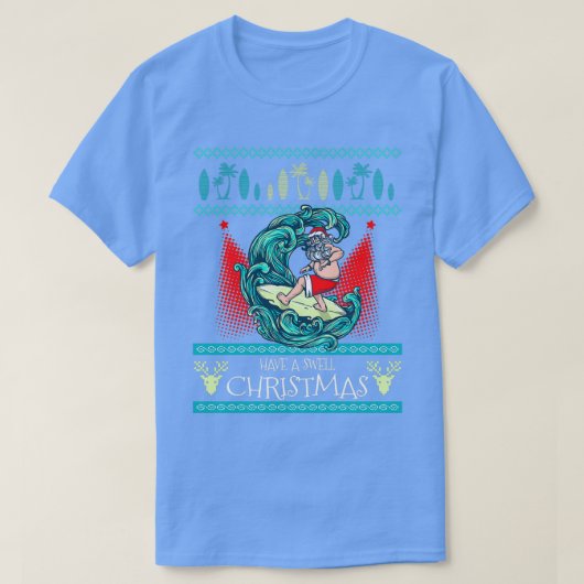 サーフィン醜いクリスマスセーター編みスタイルクリスマス Tシャツ (デザイン正面)