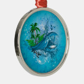 サーフィン、やしを搭載するサーフボード メタルオーナメント (右)