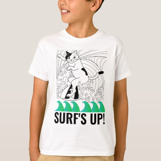 サーフィン サーフボード ネコ キッズTシャツ Tシャツ (正面)