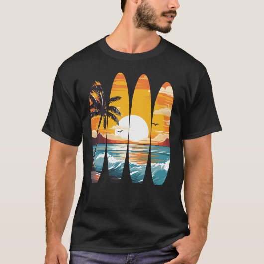 サーフィン サーフボード 夕焼け Tシャツ (正面)