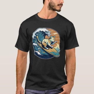 サーフィン ネコ レトロ ビンテージ 日没 ビーチ 夏季 海岸 Tシャツ