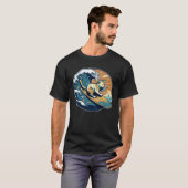 サーフィン ネコ レトロ ビンテージ 日没 ビーチ 夏季 海岸 Tシャツ (正面フル)