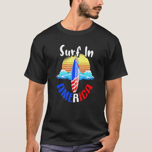 サーフインアメリカサーフボード州フラグサーフィン Tシャツ (正面)