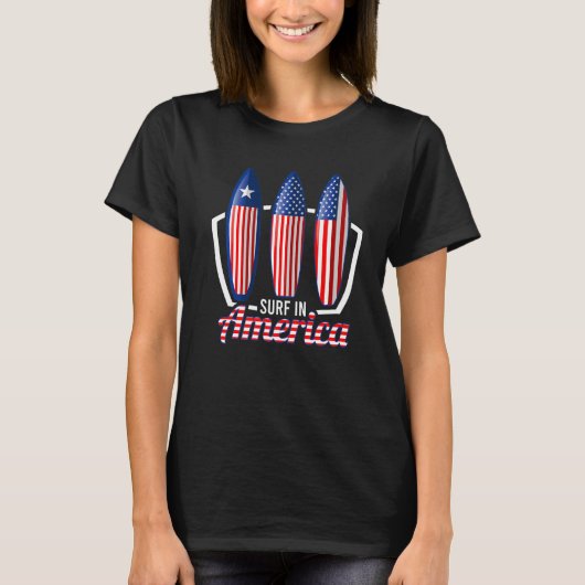 サーフインアメリカ統一された州フラフボードサーフ Tシャツ (正面)