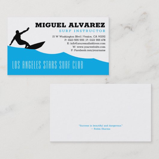 サーフインストラクター |サーファーのアクティブレクリエーション 名刺 (正面/裏面)