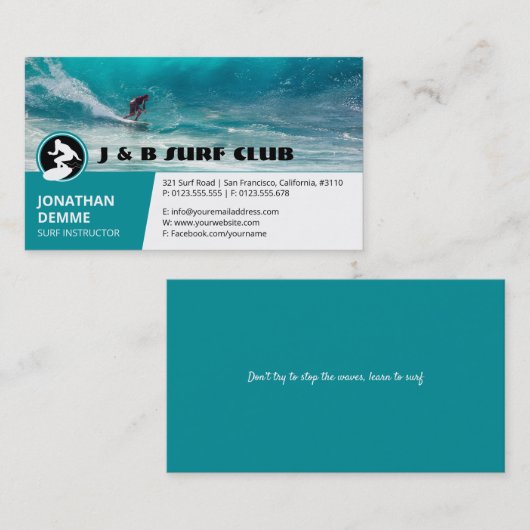 サーフインストラクター |サーフボードのアクティブレクリエーション 名刺 (正面/裏面)