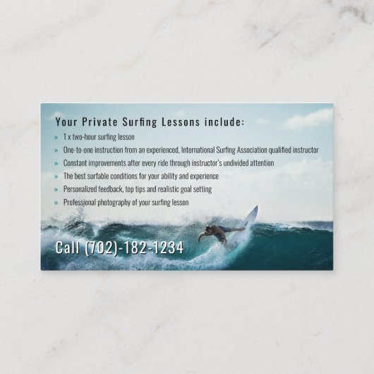 サーフインストラクター |サーフボードアクティブスポーツ 名刺 (裏面)