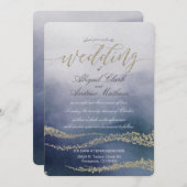 サーフエレガント結婚式招待状の水色 招待状 (正面/裏面)