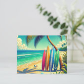 サーフカラフルボードのビーチ ポストカード (スタンド正面)