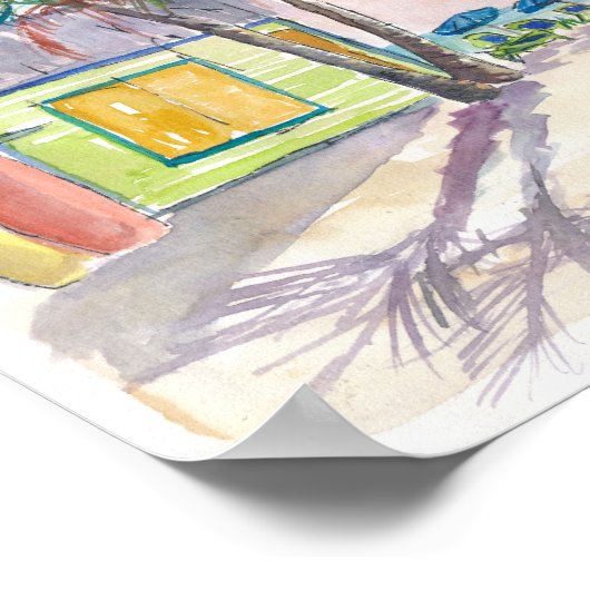 サーフカリブのビーチバーボードと夕日 ポスター (角)