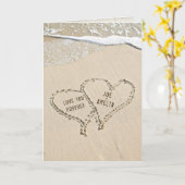 サーフカード付き砂のアニバーサリービーチハート カード (黄色い花)