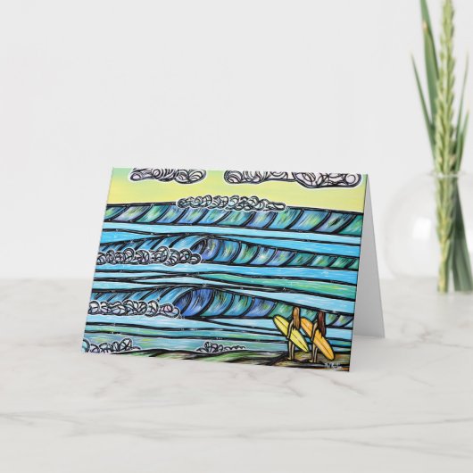 サーフグリーティングカードを愛する女の子 カード (正面)