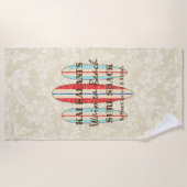 サーフサインカスタマイズモノグラムハワイアンサーフボード ビーチタオル (正面)