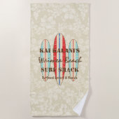 サーフサインカスタマイズモノグラムハワイアンサーフボード ビーチタオル (正面)