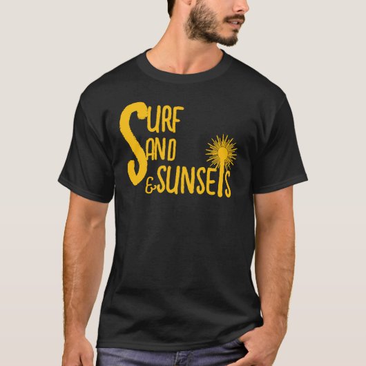サーフサンドサンセットビーチビブTシャツ Tシャツ (正面)