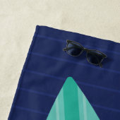 サーフサンド&ウェーブズレトロティール(緑がかった色)&ネイビーサーフボード ビーチタオル (インサイチュ)