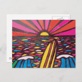 サーフスアップフォークアートシースケープサーファー抽象芸術 ポストカード (正面/裏面)