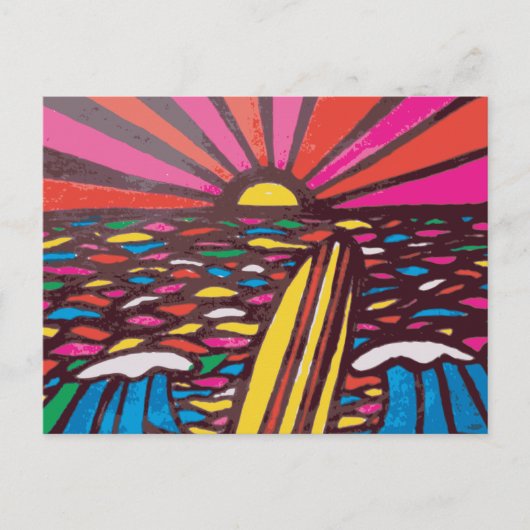 サーフスアップフォークアートシースケープサーファー抽象芸術 ポストカード (正面)