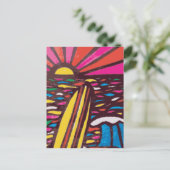 サーフスアップフォークアートシースケープサーファー抽象芸術 ポストカード (スタンド正面)