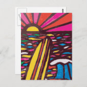 サーフスアップフォークアートシースケープサーファー抽象芸術 ポストカード (正面/裏面)