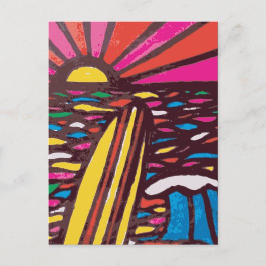 サーフスアップフォークアートシースケープサーファー抽象芸術 ポストカード (正面)