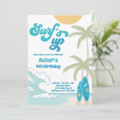 サーフスアップレトロサーフボードビーチバースデーパーティー 招待状 (スタンド正面)