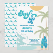 サーフスアップレトロサーフボードビーチバースデーパーティー 招待状 (正面/裏面)