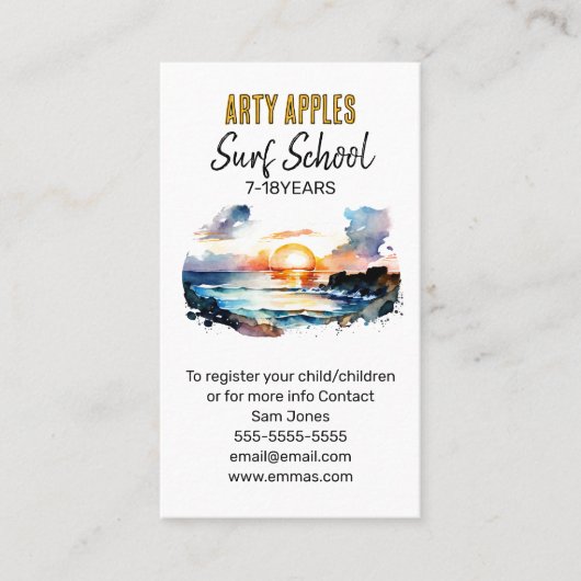 サーフスクールビーチ – ウォータースポーツインストラクター 名刺 (正面)
