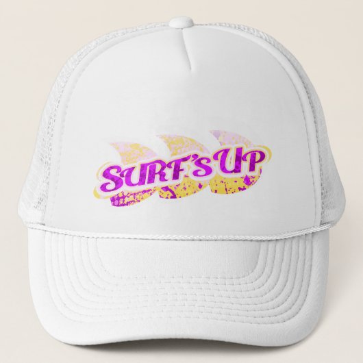 サーフズアップガールズビーチ紫イエローホワイトスポーツ キャップ (正面)