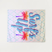 サーフズアップサマーサンセットパームツリーズ タペストリー (正面(横))