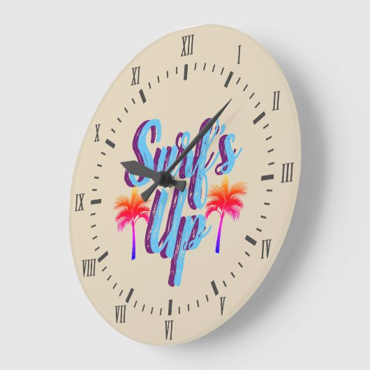 サーフズアップサマーサンセットパームツリーズ ラージ壁時計 (傾斜)