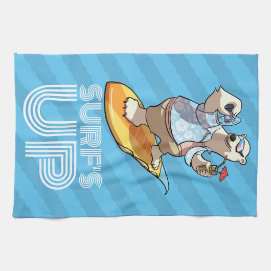 サーフズアップサーフィンポーラークマとカクテルマンガ キッチンタオル (横)