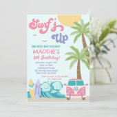 サーフズアップサーフビーチガール誕生日招待状 招待状 (スタンド正面)