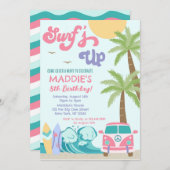 サーフズアップサーフビーチガール誕生日招待状 招待状 (正面/裏面)