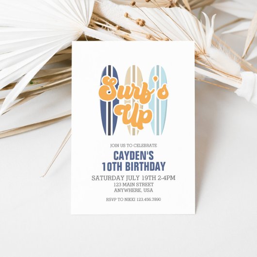 サーフズアップサーフボードビーチ誕生日招待状 招待状