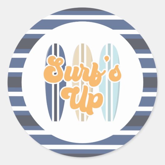 サーフズアップサーフボードビーチ誕生日 ラウンドシール (正面)