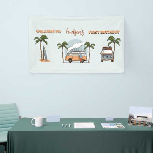 サーフズアップザビッグワンサーフファースト誕生日 横断幕 (トレードショー)